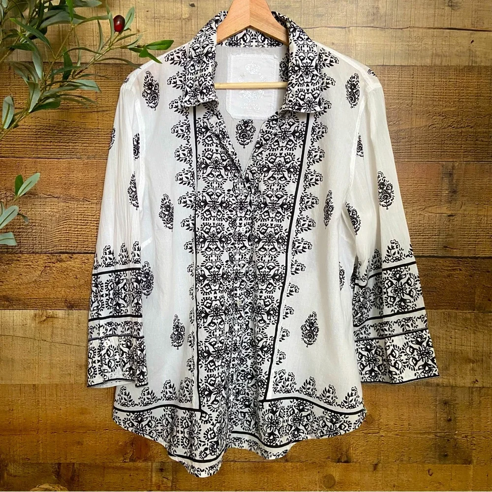 CINO ~ Sundance Blk/White Button Down Blouse - Picture 2 of 9